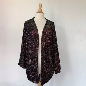 Black Sequin Open Front Cardigan Jacket